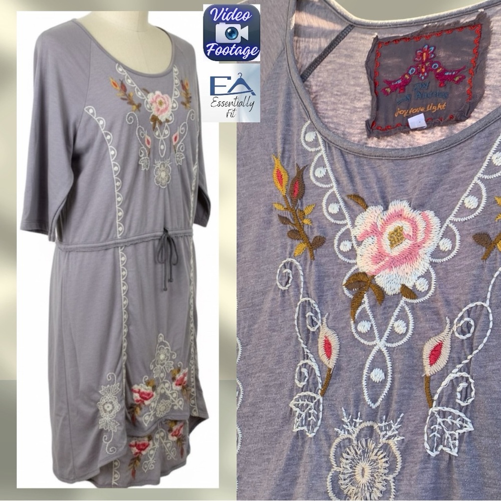 Johnny Was Gray Embroidered Tunic Dress Boho Chic Festival